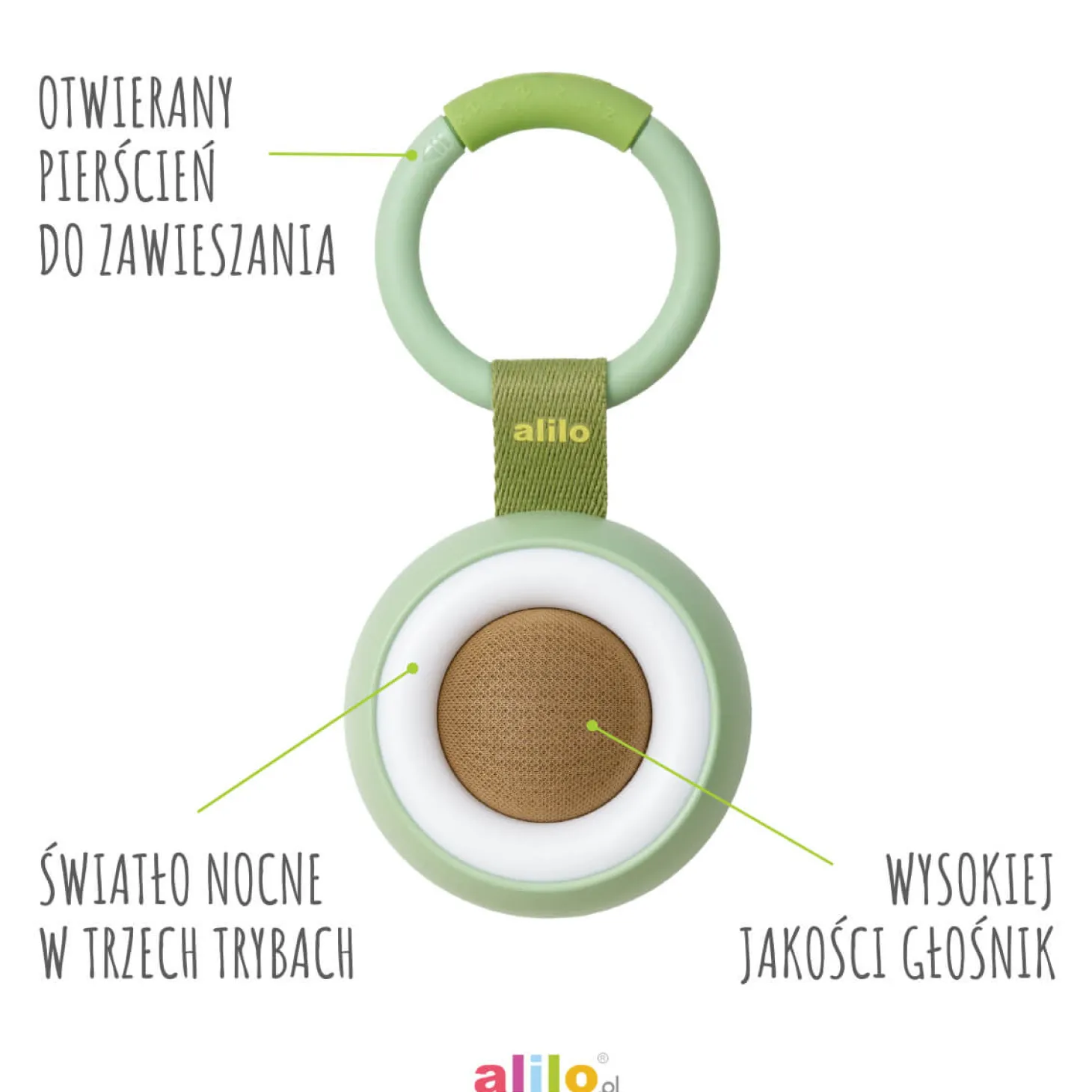 Alilo CocoNap W1 - odtwarzacz MP3 i lampka do karmienia - awokado