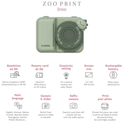 Aparat cyfrowy z drukarką dla dzieci Zoo Print - Dino Green