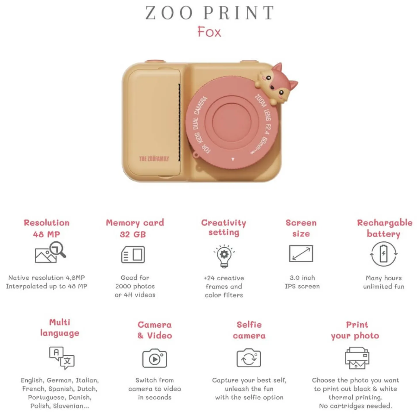 Aparat cyfrowy z drukarką dla dzieci Zoo Print - Fox