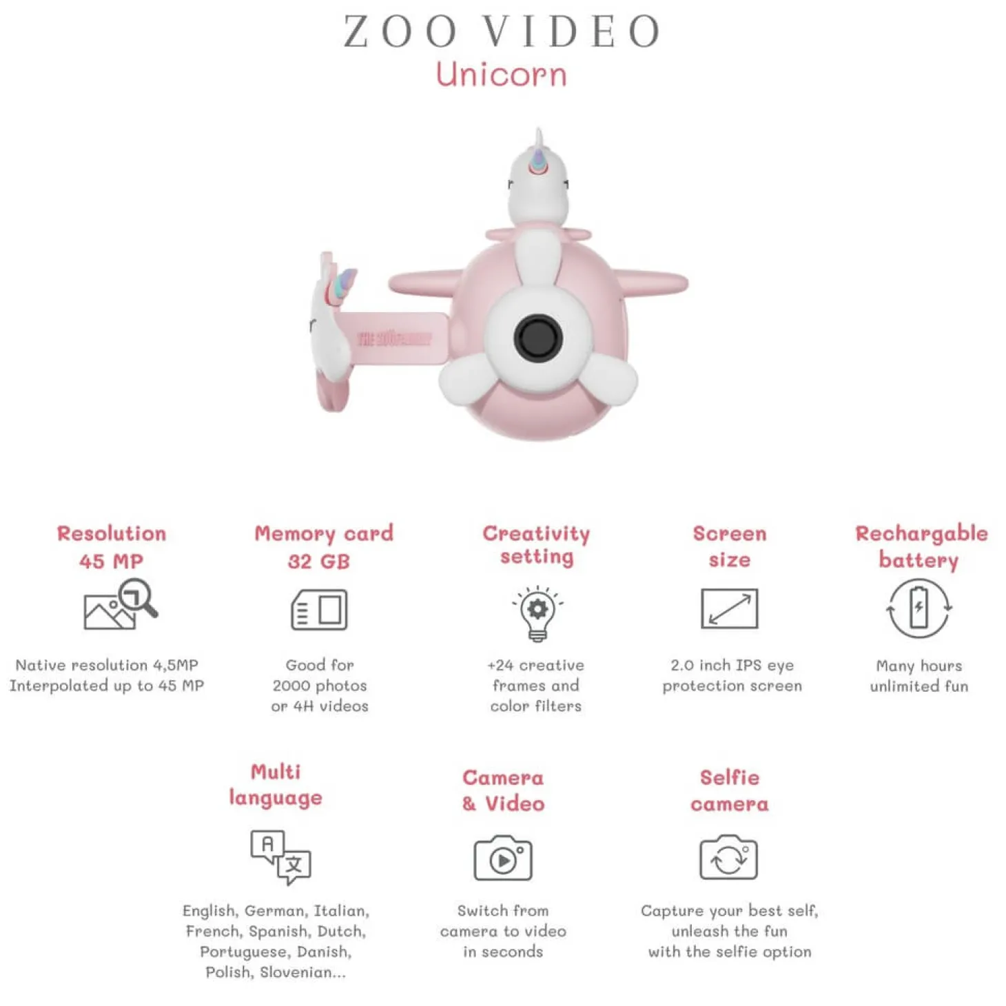 Aparat cyfrowy z kamerą dla dzieci Zoo Video - Unicorn