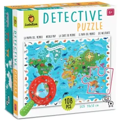 DETECTIVE PUZZLE - puzzle, gra detektywistyczna - MAPA ŚWIATA ze ZWIERZĘTAMI