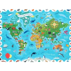 DETECTIVE PUZZLE - puzzle, gra detektywistyczna - MAPA ŚWIATA ze ZWIERZĘTAMI