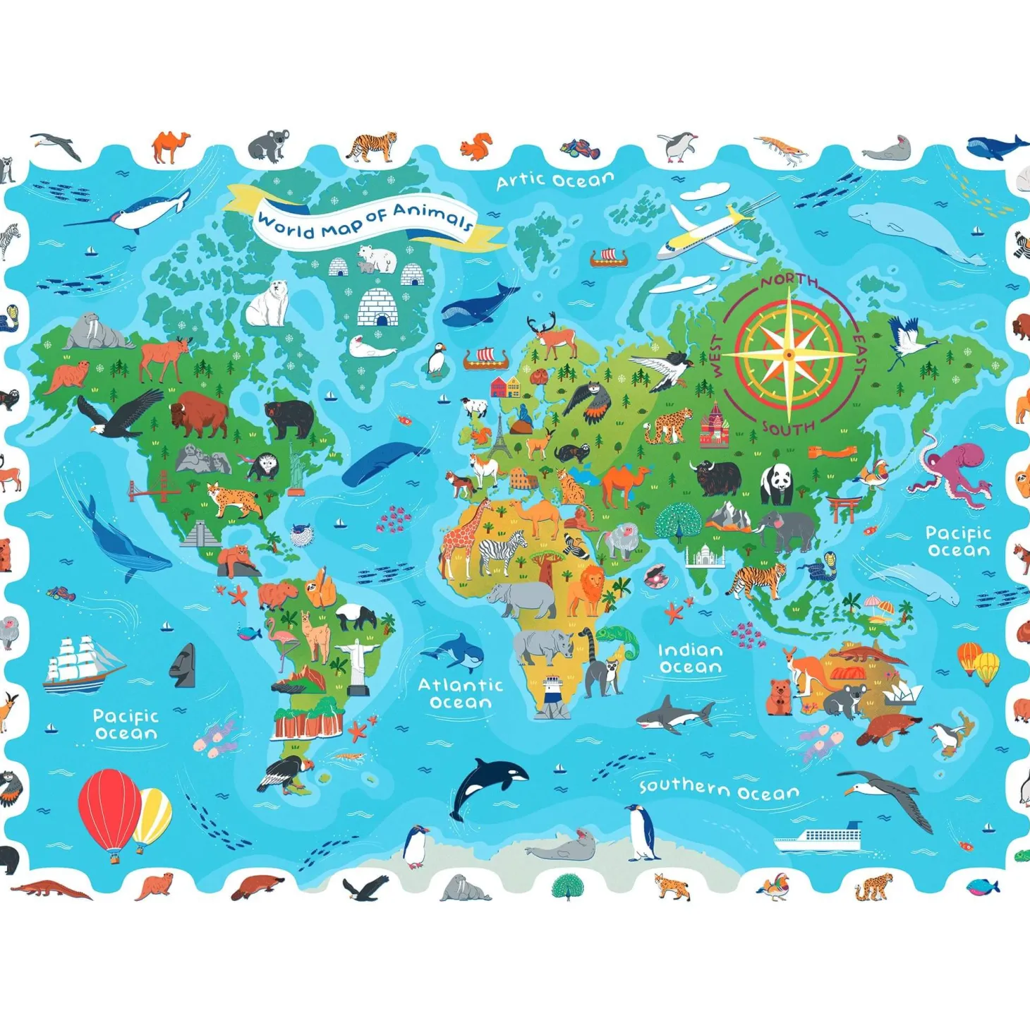 DETECTIVE PUZZLE - puzzle, gra detektywistyczna - MAPA ŚWIATA ze ZWIERZĘTAMI