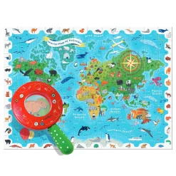 DETECTIVE PUZZLE - puzzle, gra detektywistyczna - MAPA ŚWIATA ze ZWIERZĘTAMI