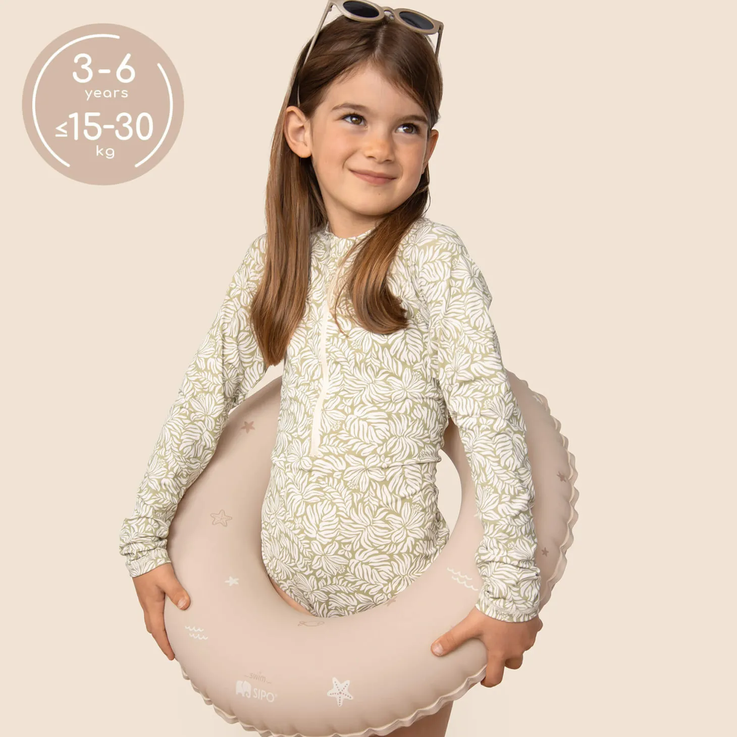 Dmuchane koło do pływania dla dzieci 3-6 lat (15-30 kg) - beżowe