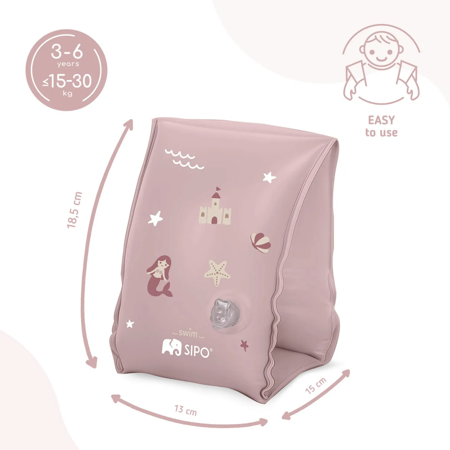 Dmuchane rękawki do pływania dla dzieci 3-6 lat (15-30 kg) - różowe
