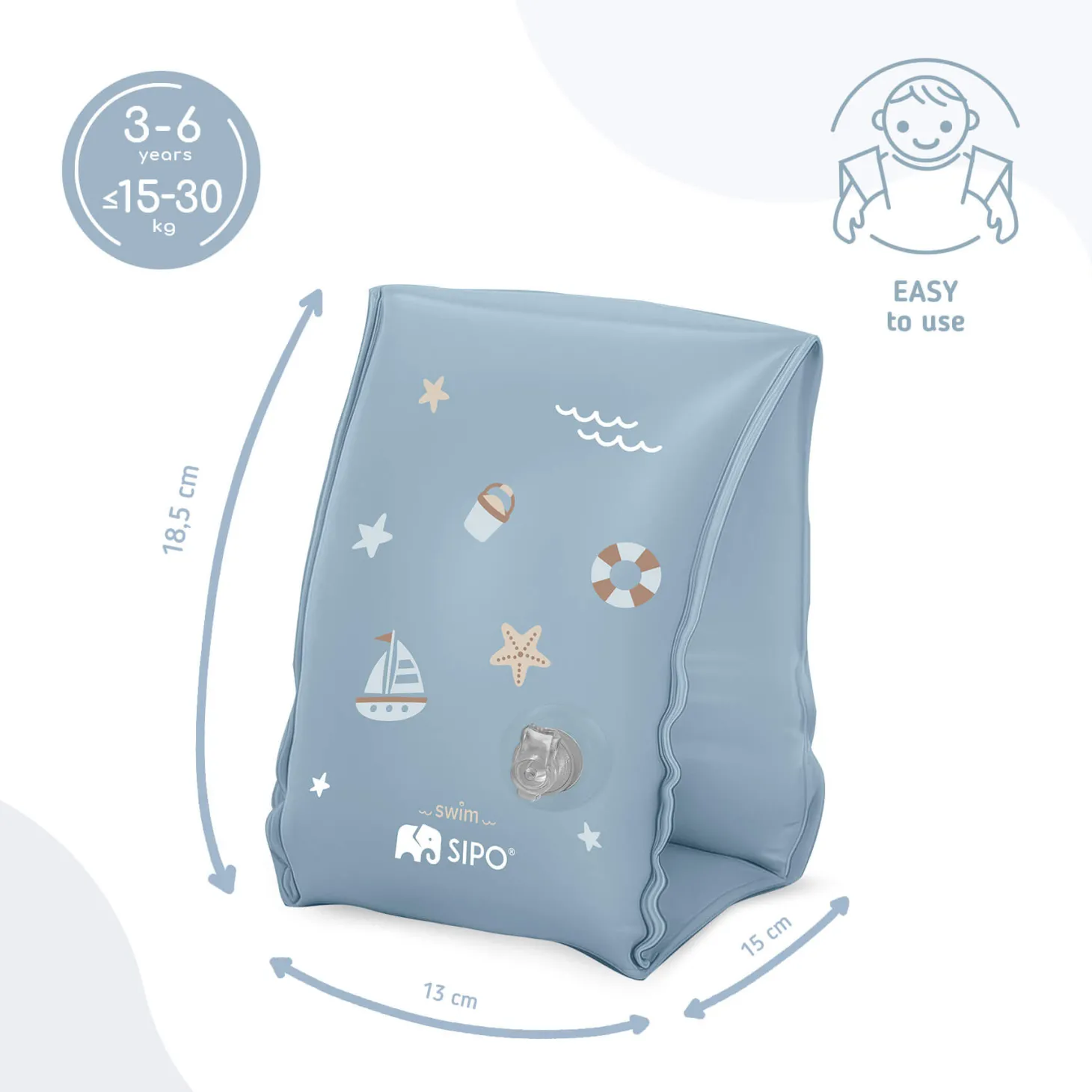 Dmuchane rękawki do pływania dla dzieci 3-6 lat (15-30 kg) - niebieskie