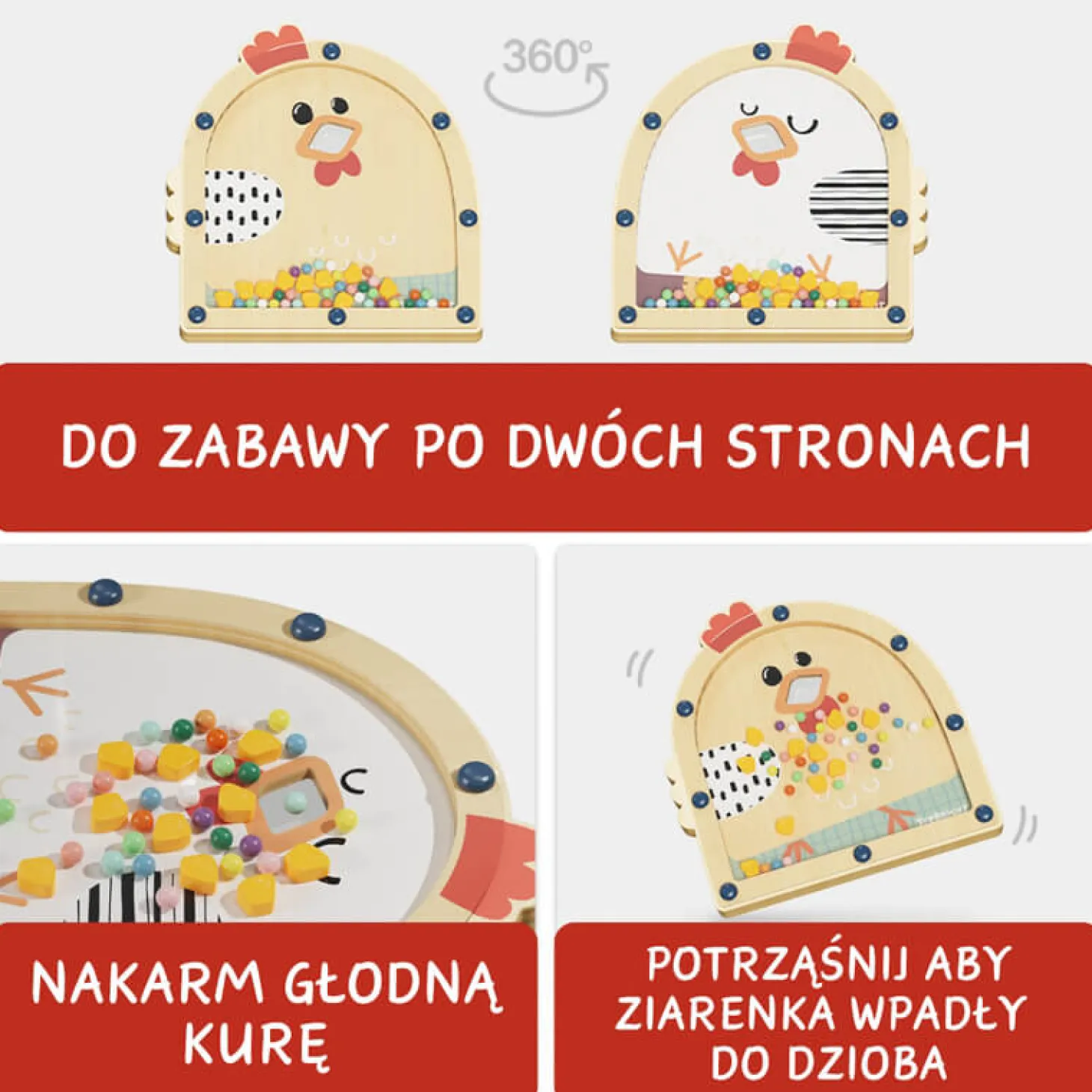 Drewniana gra zręcznościowa Nakarm kurę, 3+