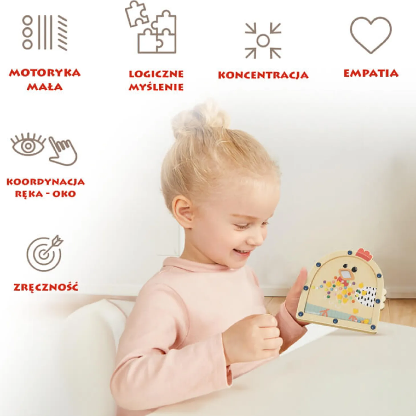 Drewniana gra zręcznościowa Nakarm kurę, 3+