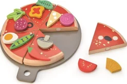 Drewniana pizza z dodatkami na rzepy