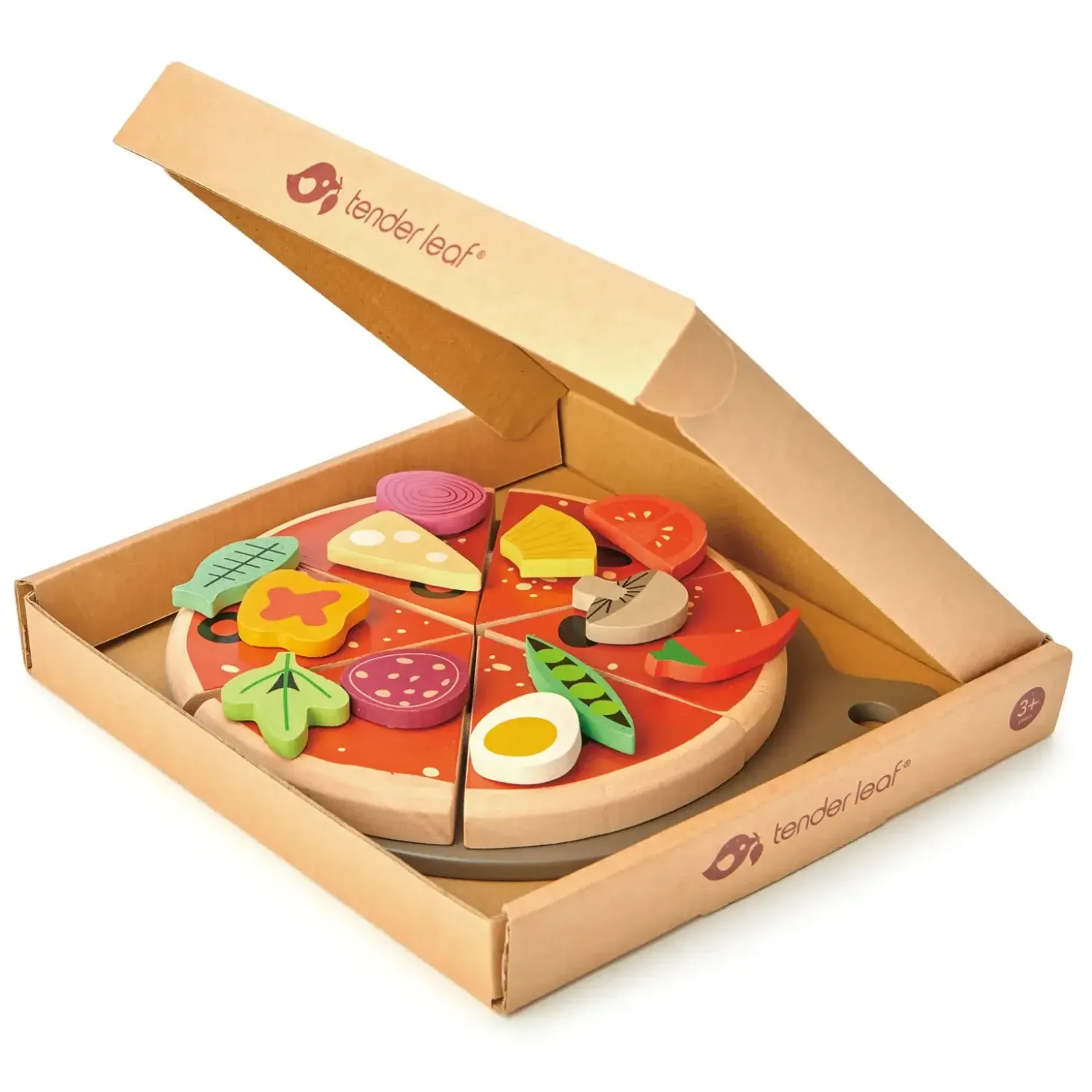 Drewniana pizza z dodatkami na rzepy