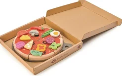 Drewniana pizza z dodatkami na rzepy
