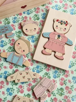 Drewniana układanka puzzle miś - dusty pink