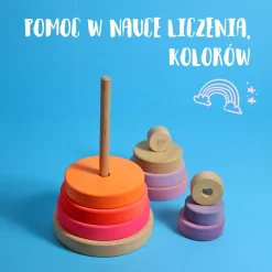 Drewniana wieża 10 krążków - Neon Pink