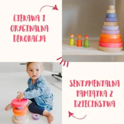 Drewniana wieża 10 krążków - Neon Pink