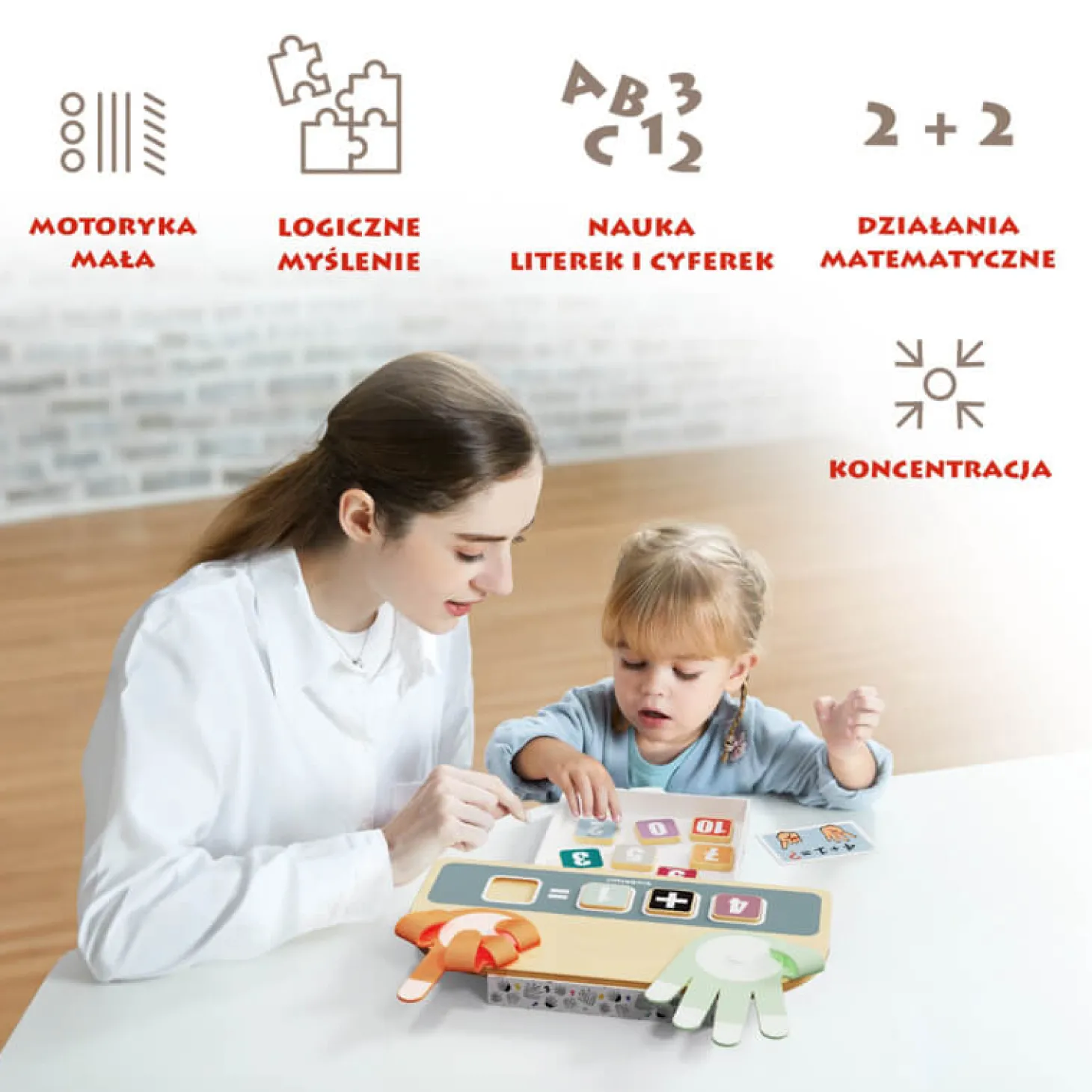Drewniana zabawka edukacyjna Nauka liczenia na palcach, 3+