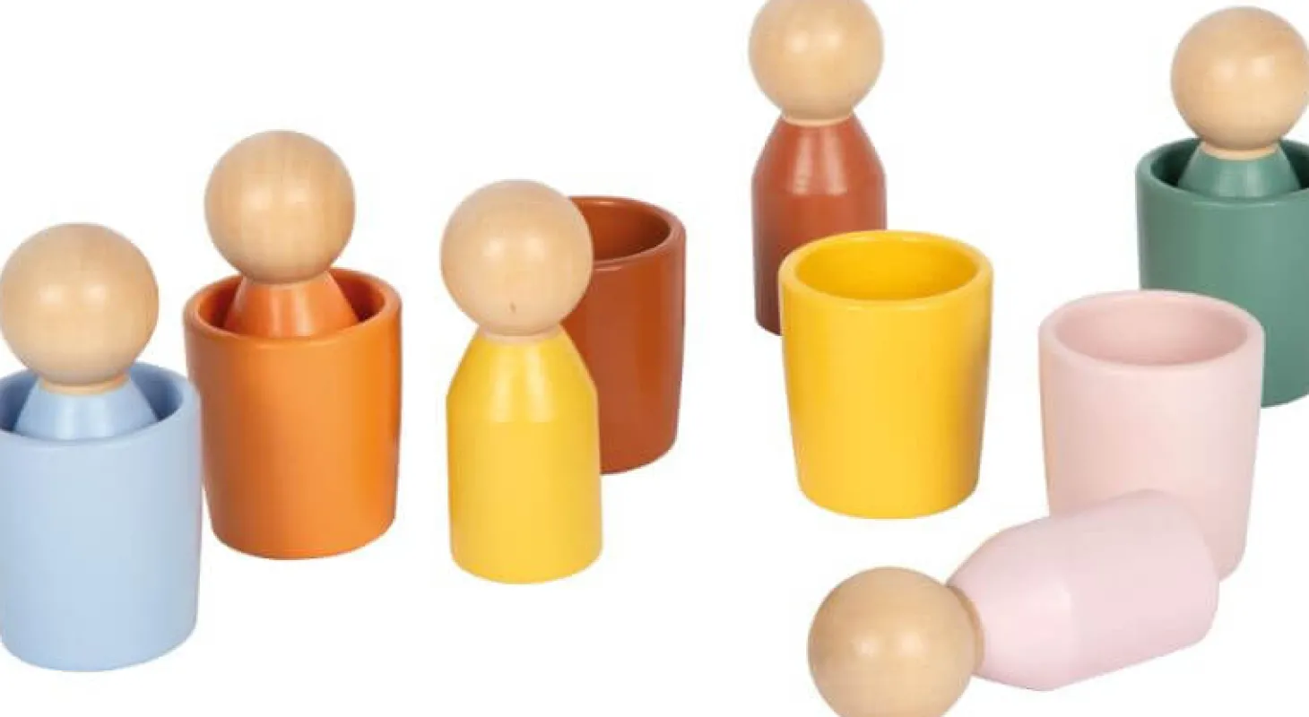 Drewniane kubeczki do sortowania kolorów Montessori