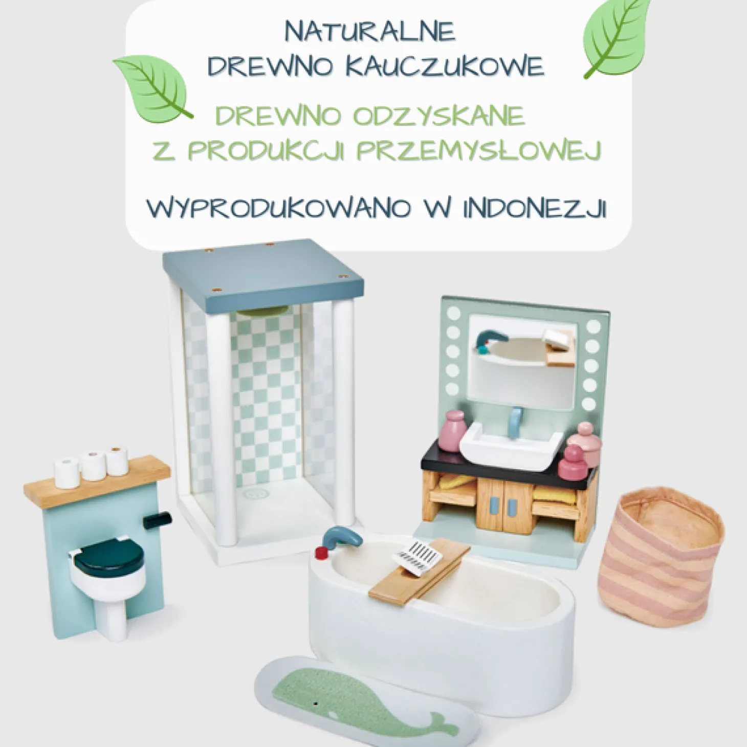 Drewniane meble do domku dla lalek - łazienka