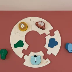 Drewniane okrągłe puzzle ze zwierzątkami