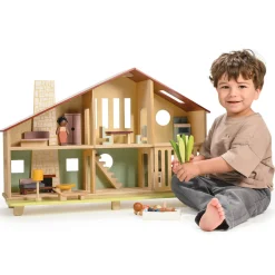 Drewniany dwupiętrowy domek dla lalek Cedar Chalet