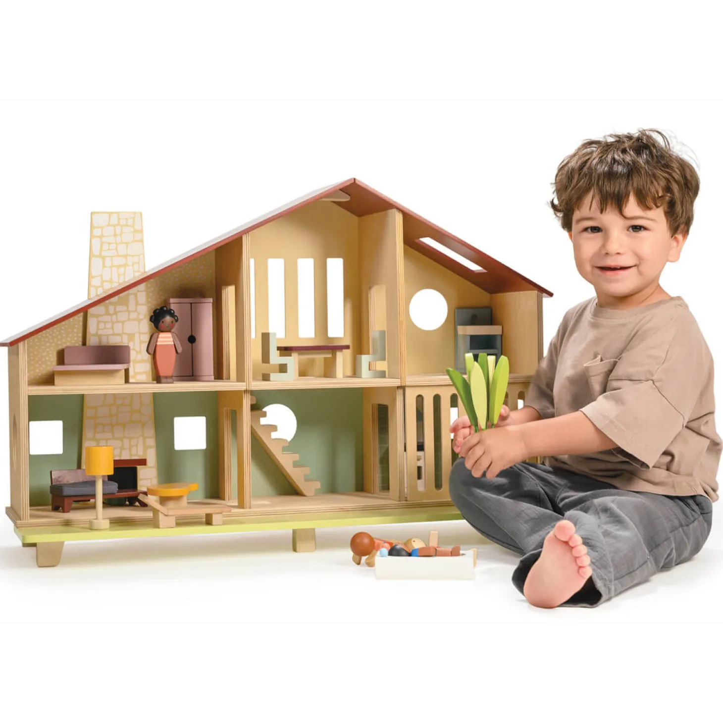 Drewniany dwupiętrowy domek dla lalek Cedar Chalet