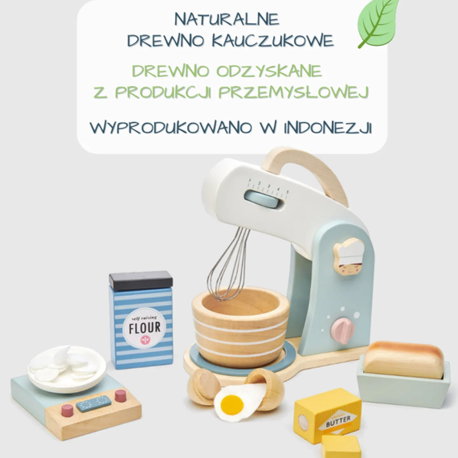 Drewniany mikser z zestawem do pieczenia, Mini Chef