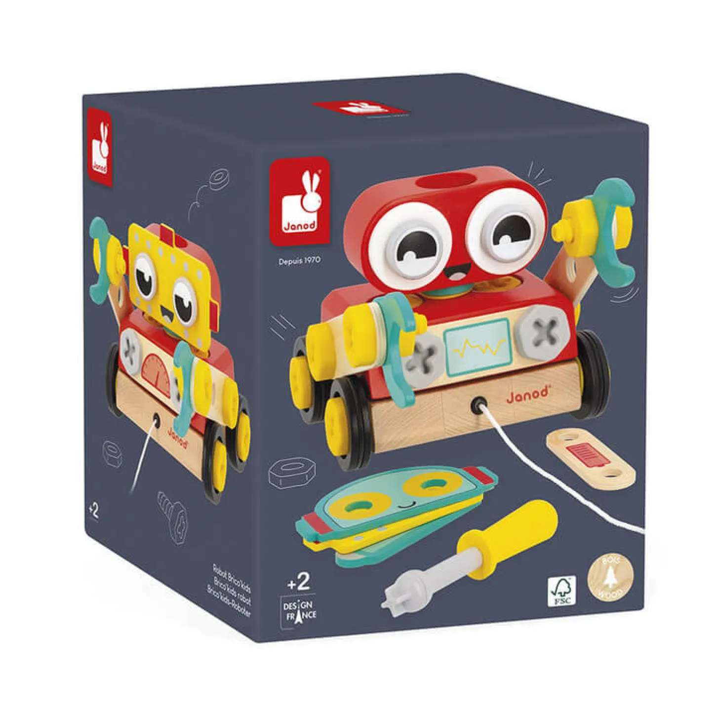 Drewniany robot do skręcania i ciągnięcia Brico ‘Kids 2+