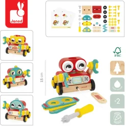 Drewniany robot do skręcania i ciągnięcia Brico ‘Kids 2+