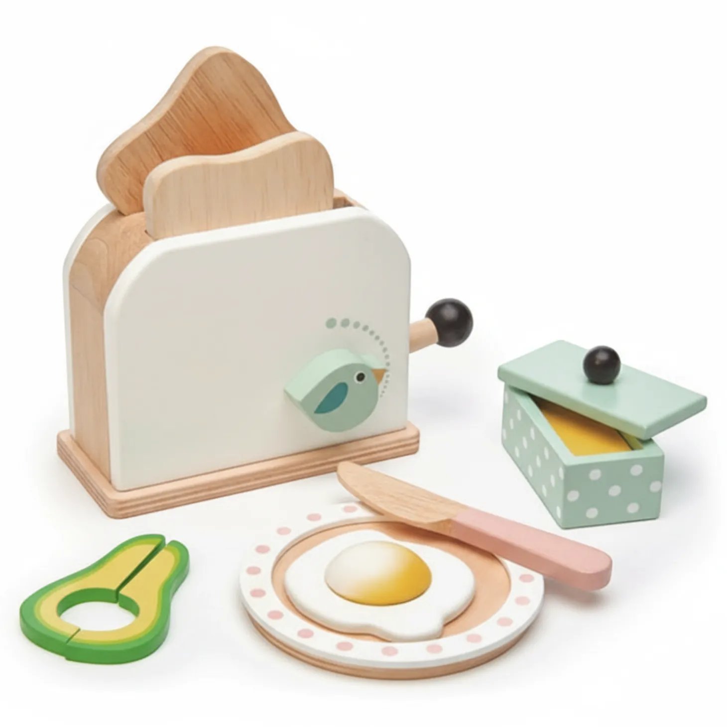 Drewniany toster z zestawem śniadaniowym, Mini Chef