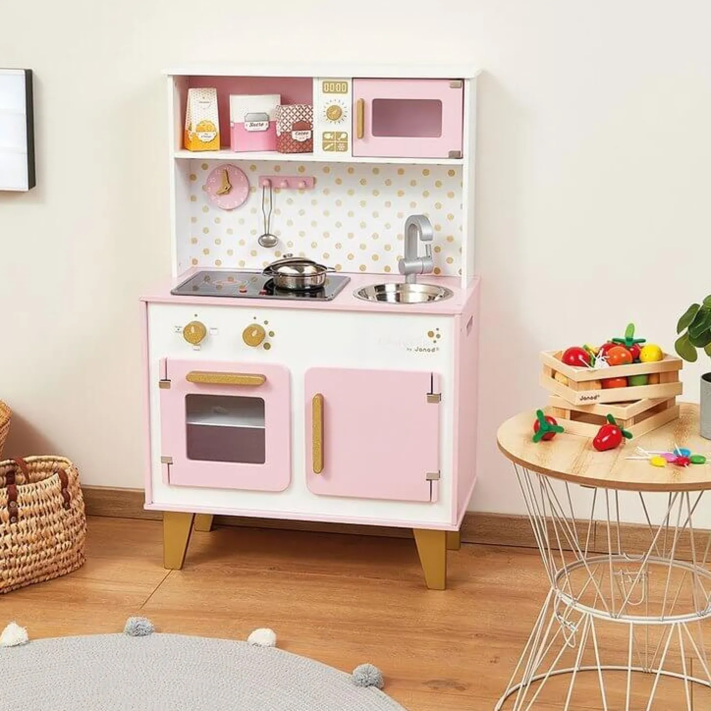 Duża kuchnia drewniana z dźwiękiem i 6 akcesoriami Candy Chic