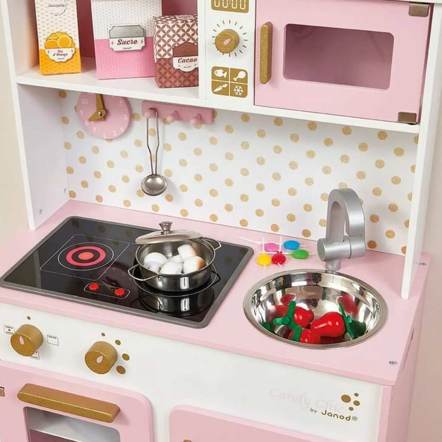 Duża kuchnia drewniana z dźwiękiem i 6 akcesoriami Candy Chic