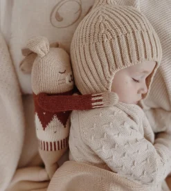 Duży dziergany królik z wełny alpaki - sienna jacquard sweater