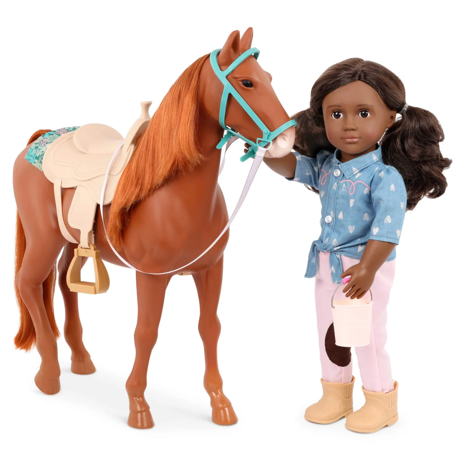 Duży koń dla lalki 46cm – American Saddlebered z akcesoriami