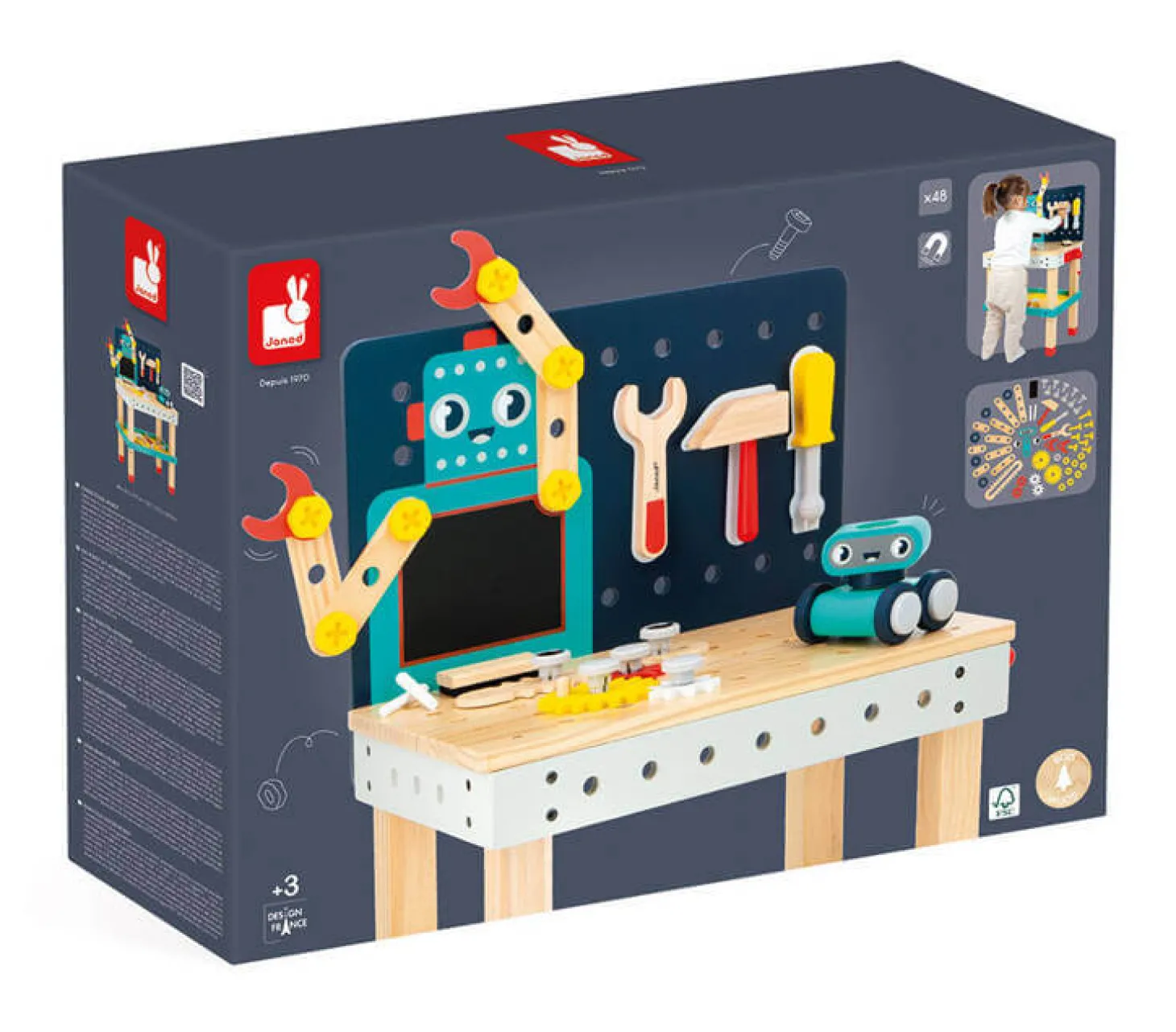 Duży stolik warsztat drewniany magnetyczny Robot Brico ‘Kids 3+