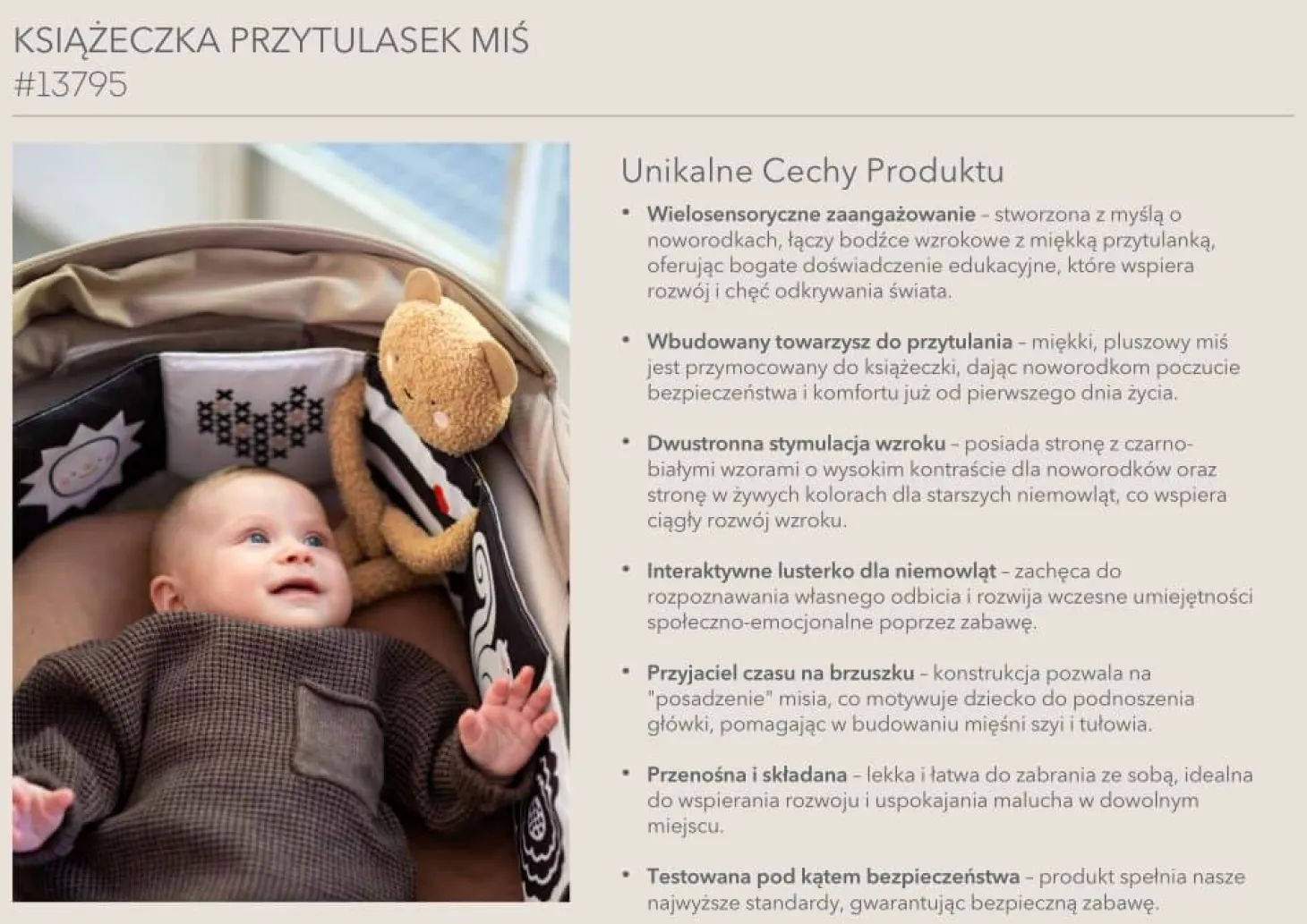 Dwustronna książeczka sensoryczna - przytulny miś