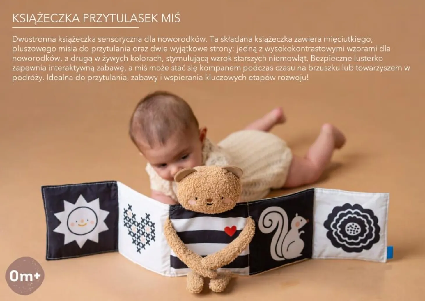 Dwustronna książeczka sensoryczna - przytulny miś