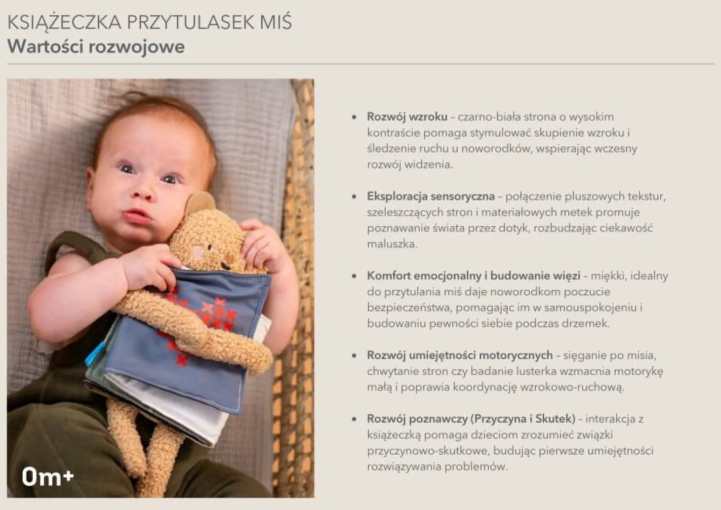 Dwustronna książeczka sensoryczna - przytulny miś