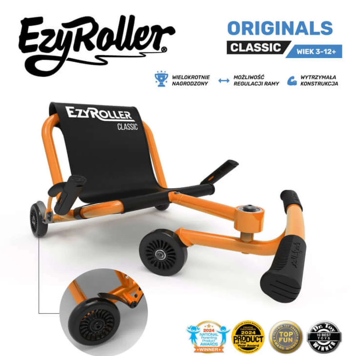 EzyRoller Classic Pojazd gokart napędzany nogami klasyczny 3-12 lat - Orange