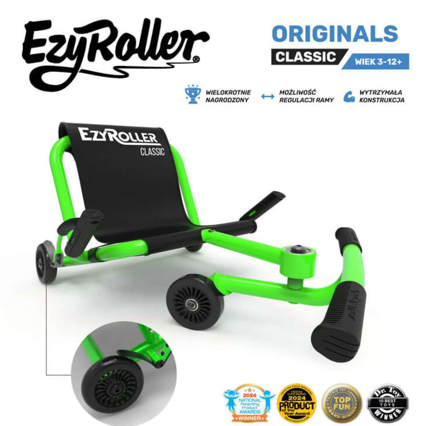 EzyRoller Classic Pojazd gokart napędzany nogami klasyczny 3-12 lat - Light green