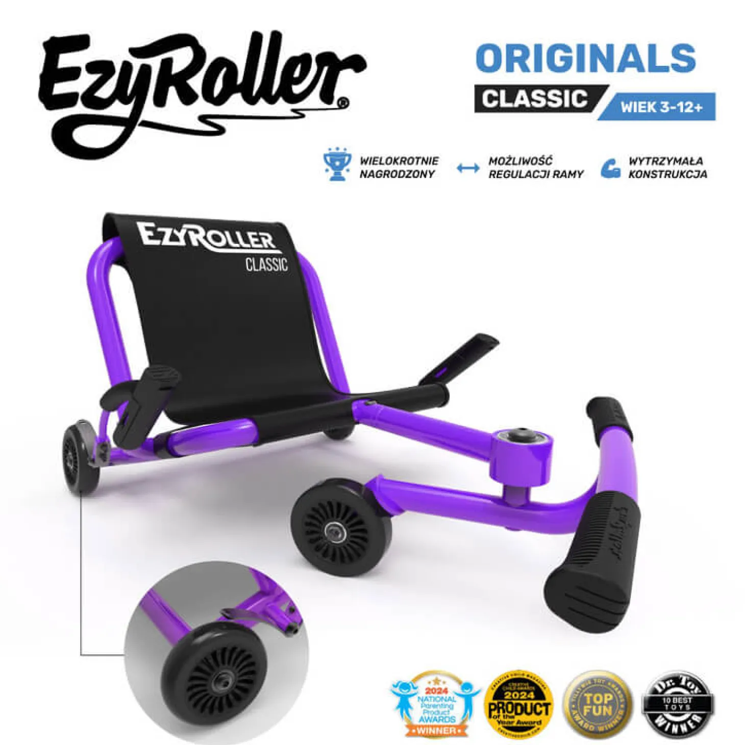 EzyRoller Classic Pojazd gokart napędzany nogami klasyczny 3-12 lat - Purple