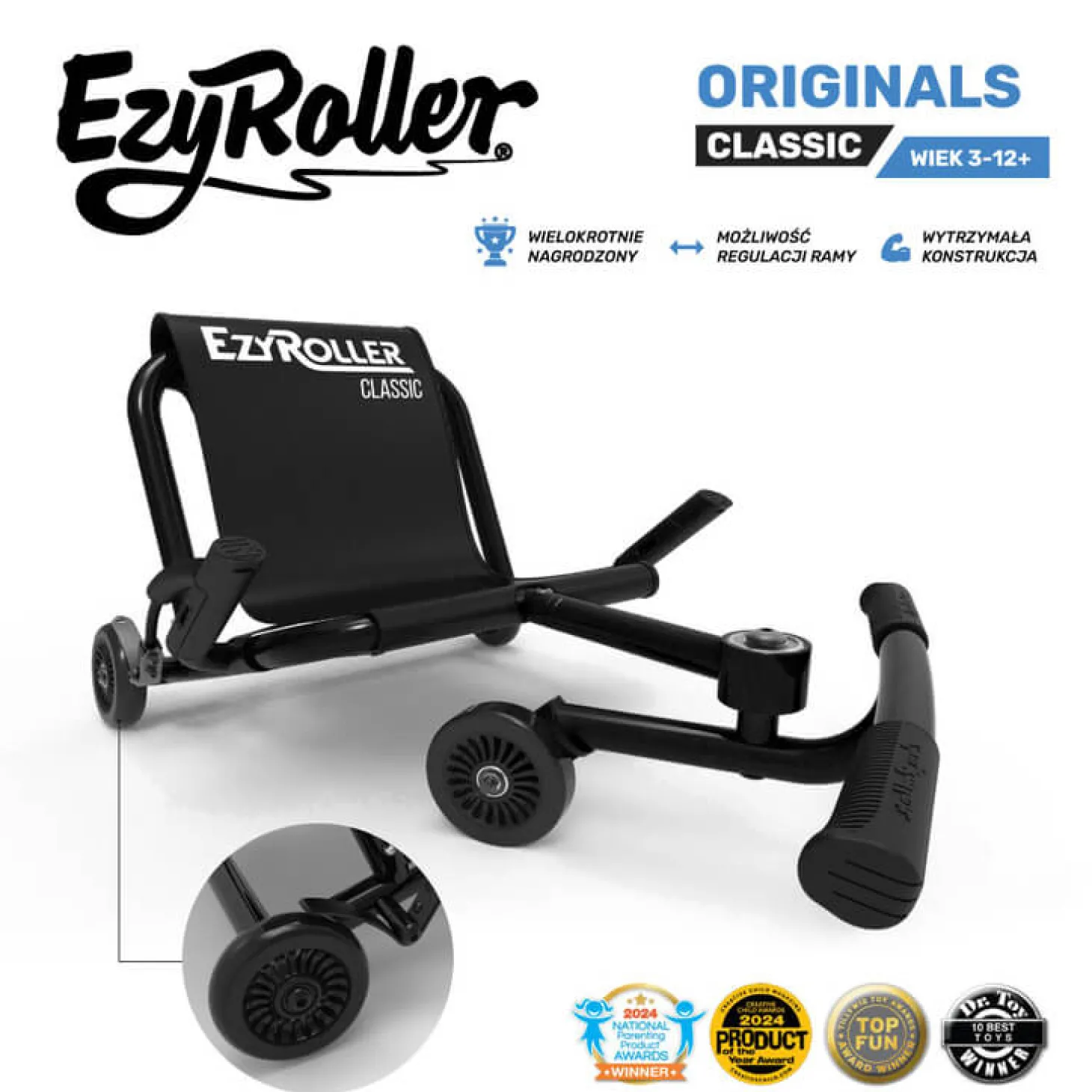 EzyRoller Classic Pojazd gokart napędzany nogami klasyczny 3-12 lat - Metal Black