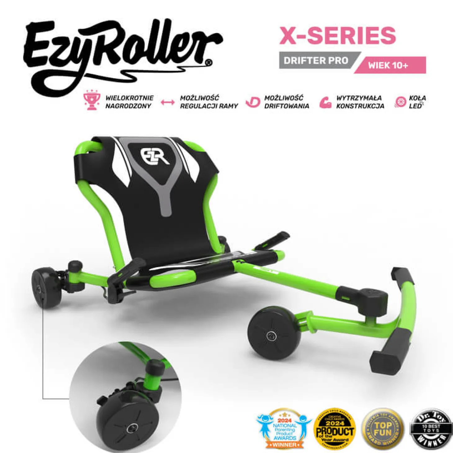 EzyRoller Drifter Pro X Pojazd gokart napędzany nogami driftingowy 10 lat+ - Green