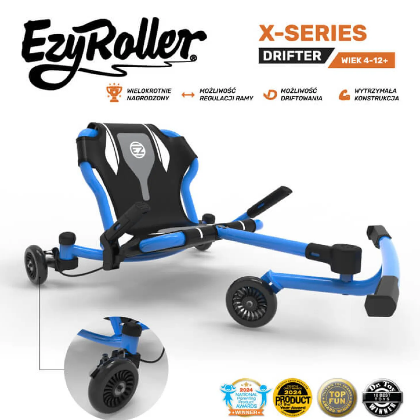EzyRoller Drifter X Pojazd gokart napędzany nogami driftingowy 4-12 lat - Blue