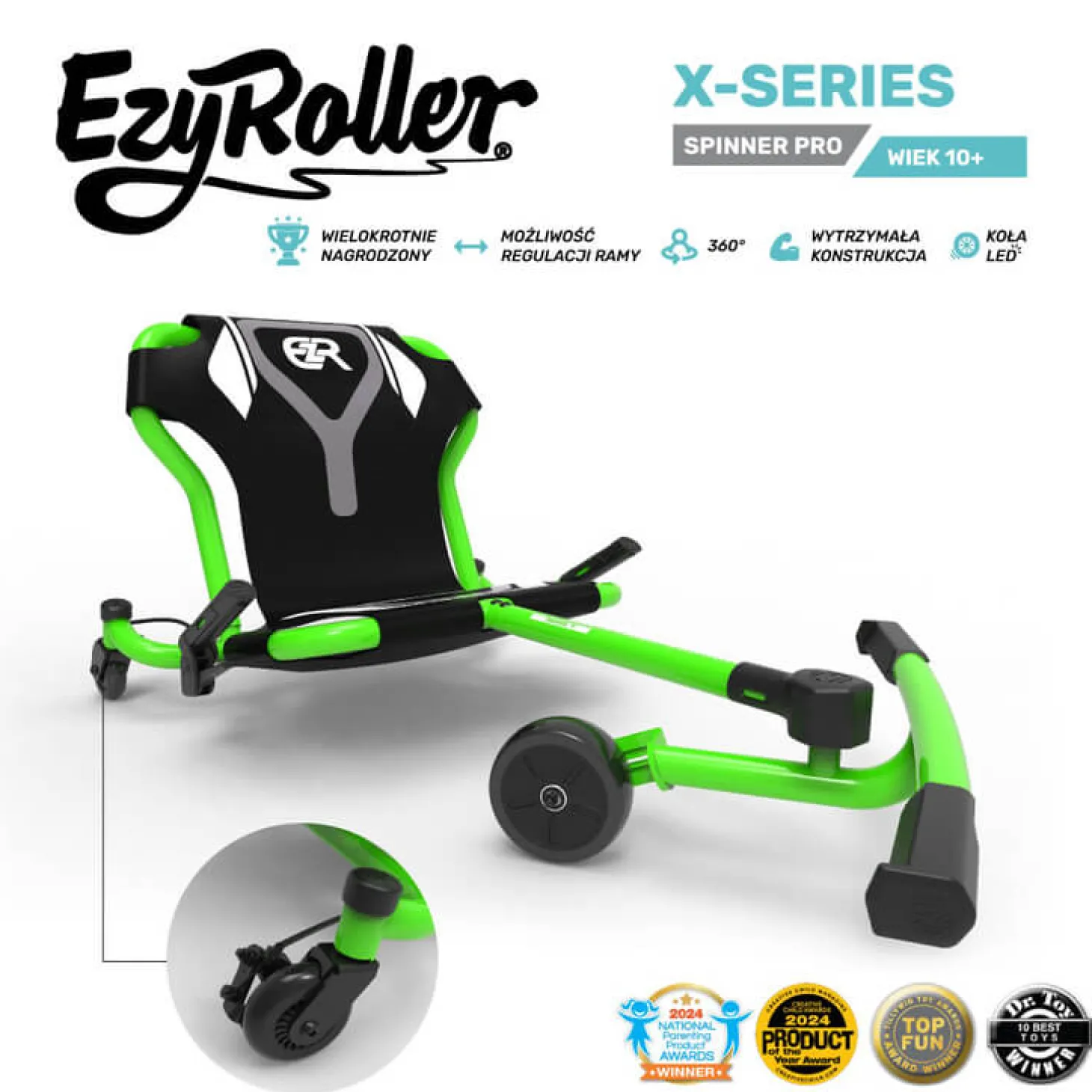 EzyRoller Spinner Pro X Pojazd gokart napędzany nogami z funkcją 360° 10 lat+ - Green