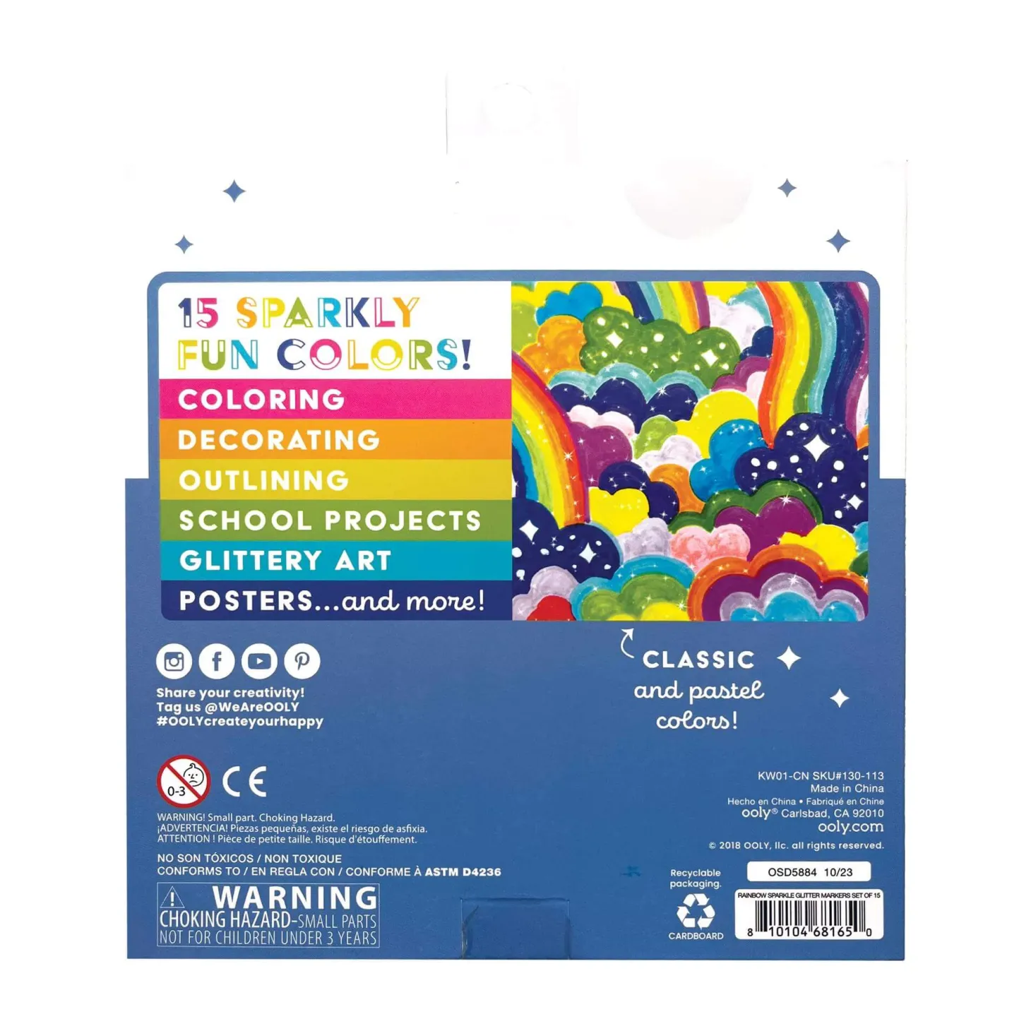 Flamastry Brokatowe Rainbow Sparkle - 15szt.