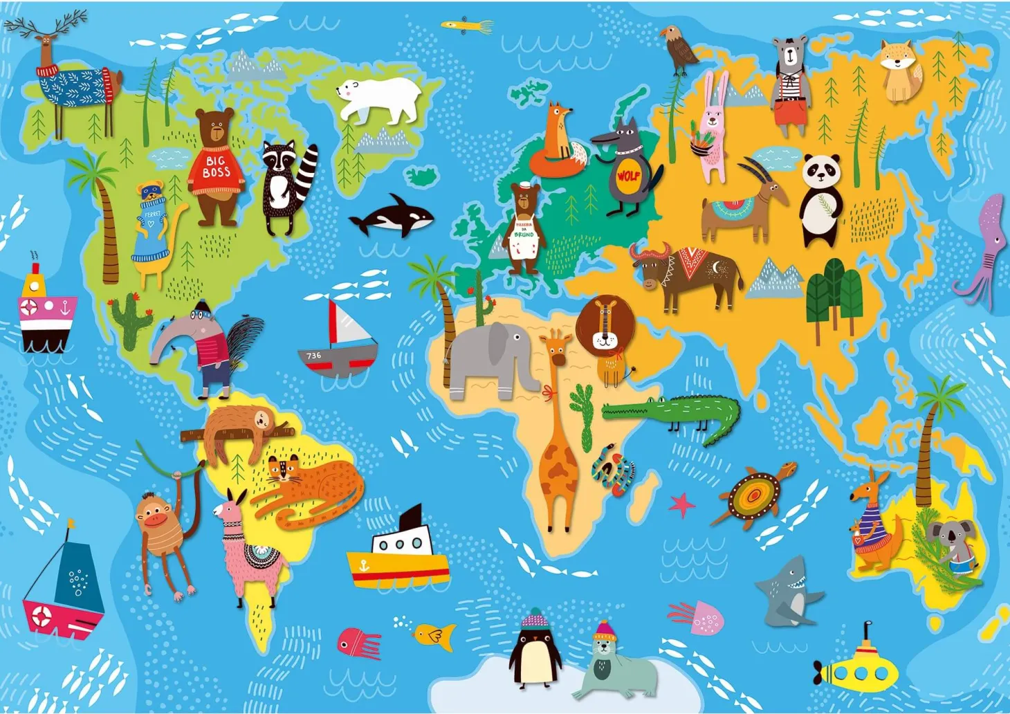 GIGANT PUZZLE - puzzle podłogowe - MAPA ZWIERZĘTA ŚWIATA