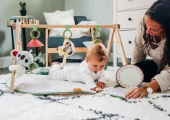 Gimnastyka mata edukacyjna dla bobasa z drewnianym stojakiem - Boho Chic