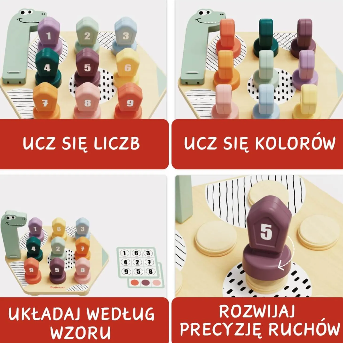 Gra do nauki kolorów i liczb Dino, 36m+