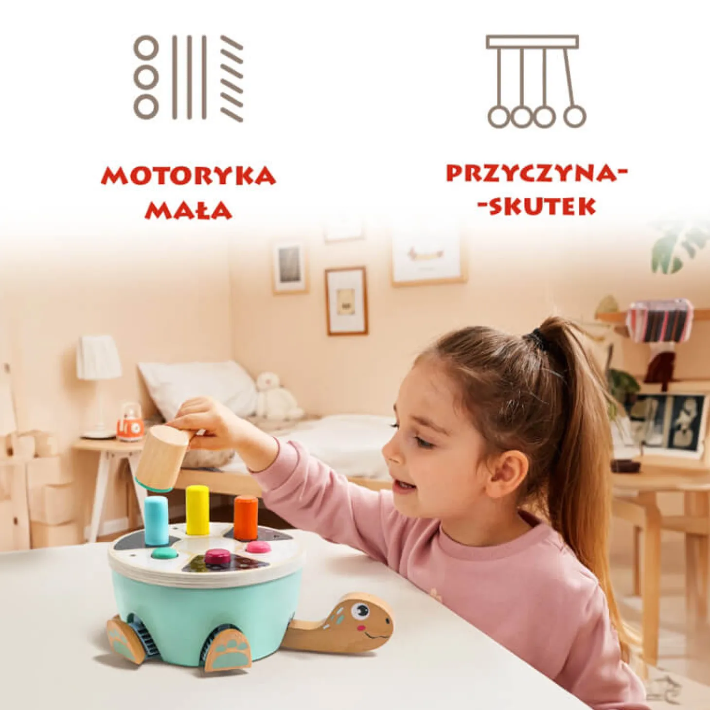 Gra motoryczna Żółw, drewniana wbijanka, 18m+