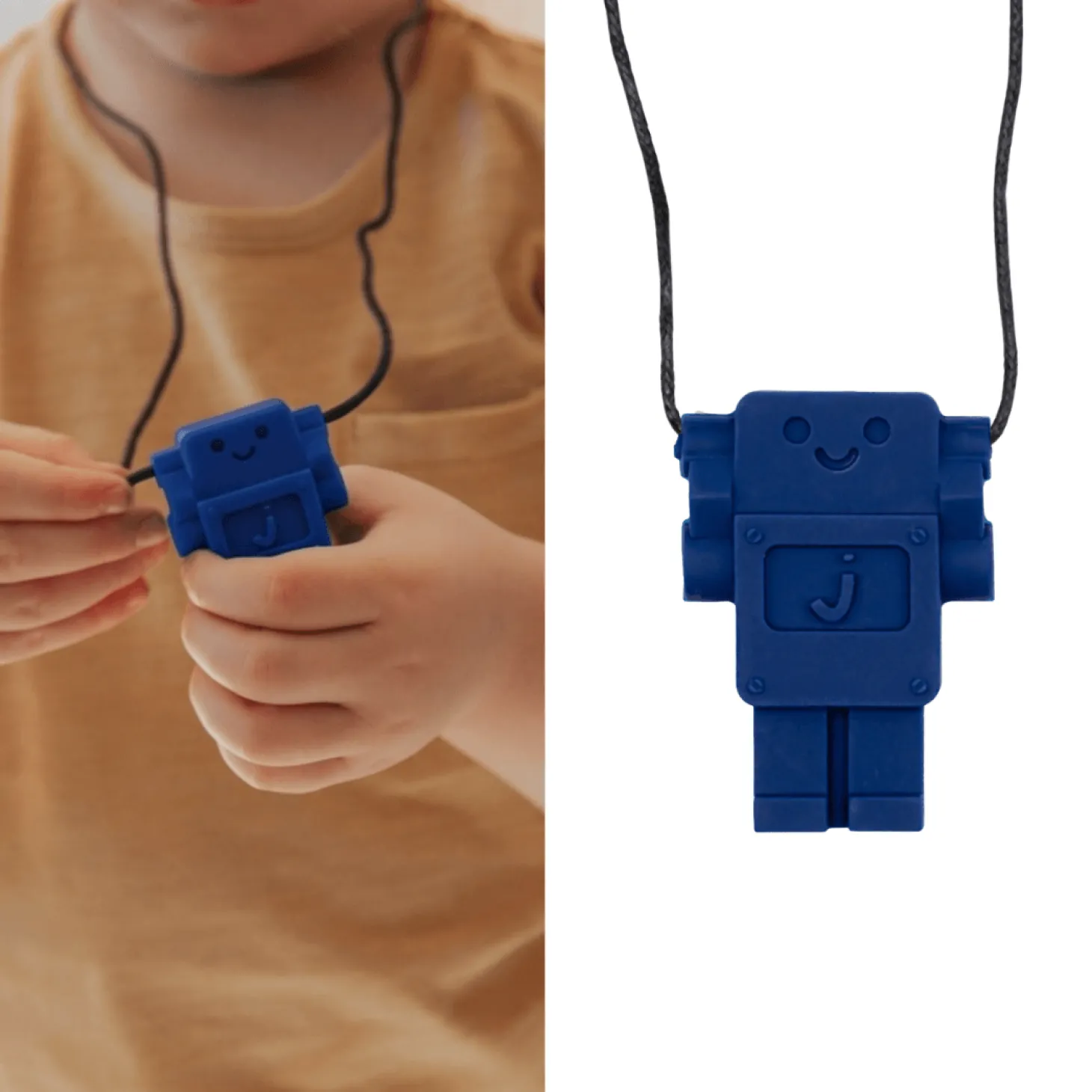 Gryzak terapeutyczny, antystresowy naszyjnik MEDIUM Robot - School Blue